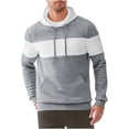 thumbnail image 2 of Mens Hooded Sweatshirt Drawstring Plaid Jacquard Color Block Long Sleeve Hoodies Casual Slim Fit Sweaters Tops with Pocket Light Gray M, 2 of 6