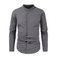 thumbnail image 2 of tasrioml Men Linen Shirt Casual Long Sleeve Button Down Solid Color Male Tops Beach Banded Collar Summer Shirts, 2 of 7