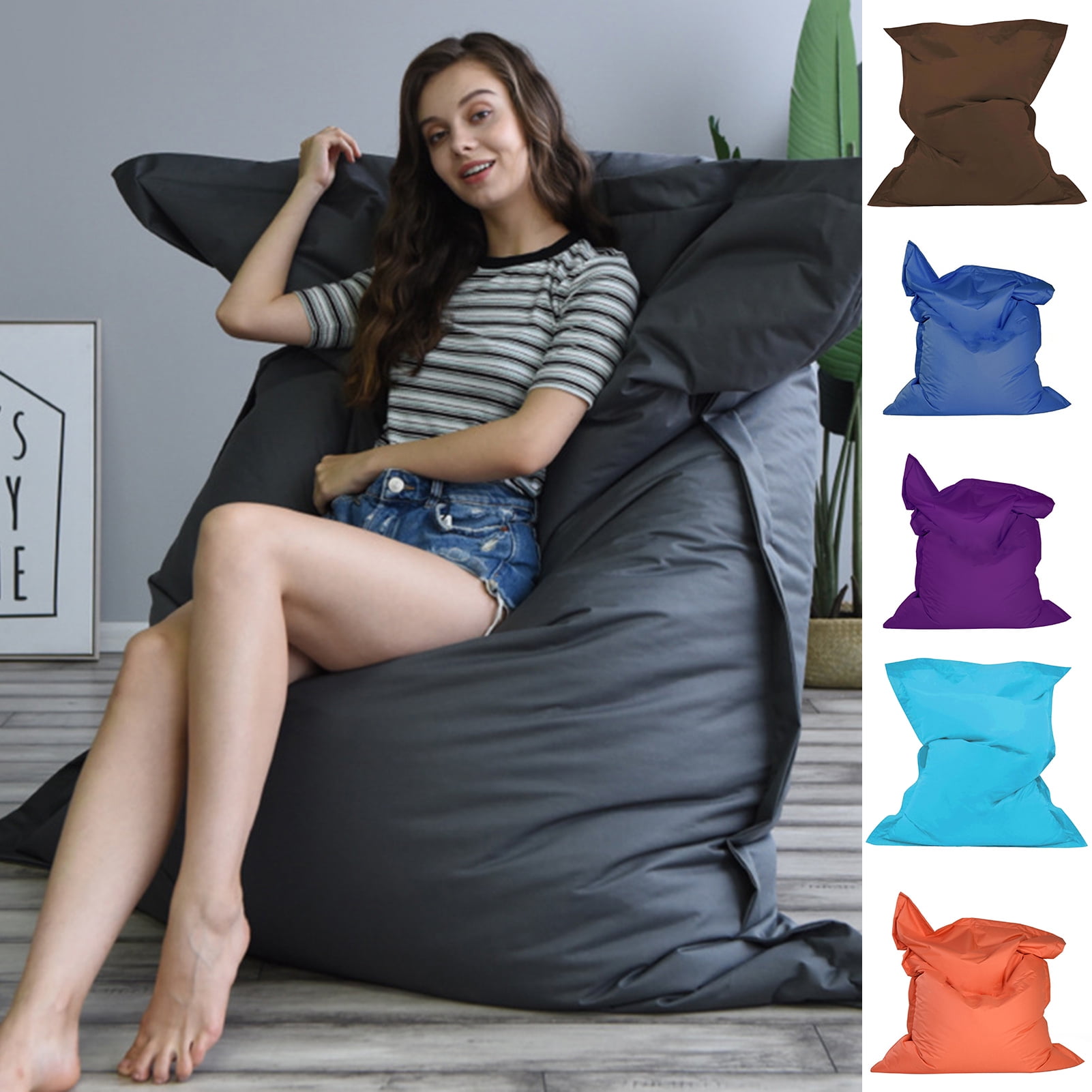 LeKY Bean Bag Cover Washable Solid Color 100x140cm Living Room Laze