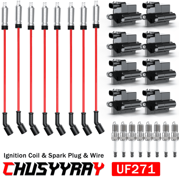 Set of 8 Ignition Coils Iridium Spark Plugs Wires UF271 for Chevy Tahoe 4.8L V8/5.3L V8 2000-2006