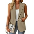 thumbnail image 5 of Womens Tops Dressy Casual Women'S Sleeveless Coat Solid Color Cardigan Suit Lapel Jacket With Pockets Summer Yellow, 5 of 9