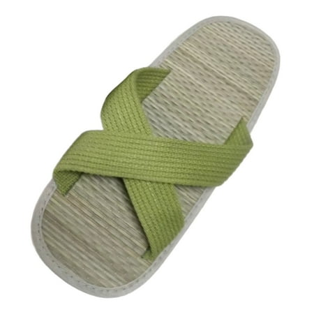 

House Slippers for Women Washable Open Toe Home Fashion Beach Slippers Women Slide Sandals Ladies Straw Mat Slippers Casual Bow Rattan Grass Slippers