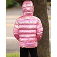 thumbnail image 3 of Aideaone Girls Puffer Jacket Packable Hooded Warmth Padded Winter Coat Metallic Shine Outerwear 10-12Years, 3 of 8