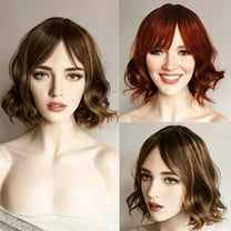 nevermindyrhead Auburn Dark Red Short Curly Bob Wig with Fringe Bangs, Heat Resistant Synthetic Daily Party Wigs for Women, 9 inches