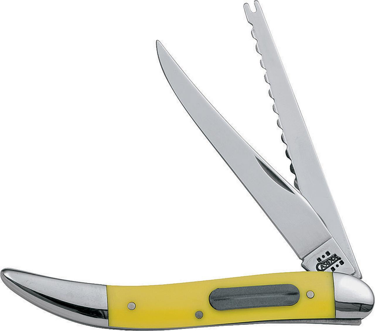 CASE 120 Fishing Knife, 3.4 in L Blade, 2Blade, Yellow Handle
