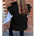 thumbnail image 6 of Luowei Winter Thermal Christmas Cardigan, Black Christmas Solid Color Coat, Women's Mid Long Puffer Vest Ruffle Sleeve Button Down Bubble Jackets Quilted Puffy Outerwear, M, 6 of 7