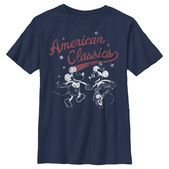 Boy's Mickey & Friends Mickey and Minnie American Classics  Graphic Tee Navy Blue X Small