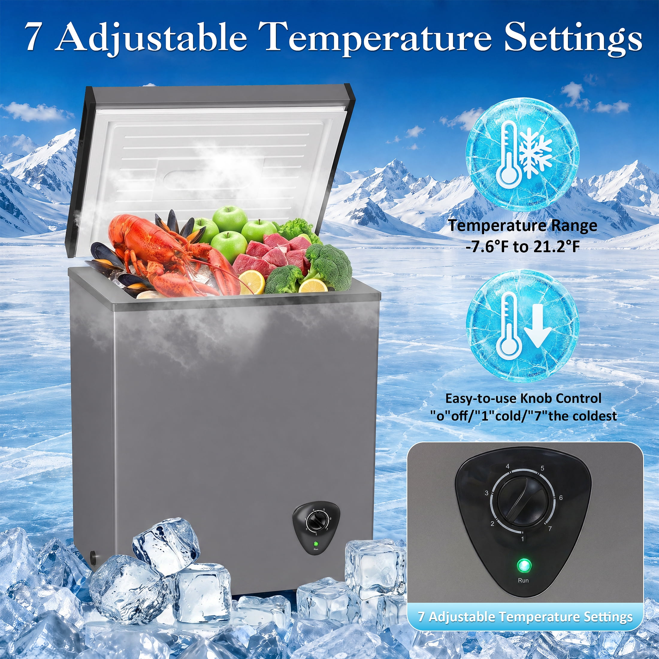 LifePlus 3.5 Cu ft Chest Freezer, Top Open Door Small Deep Freezer with Removable Basket, Adjustable Temp, Fast Cooling, Energy Saving, Low Noise for Home Garage RV, Gray
