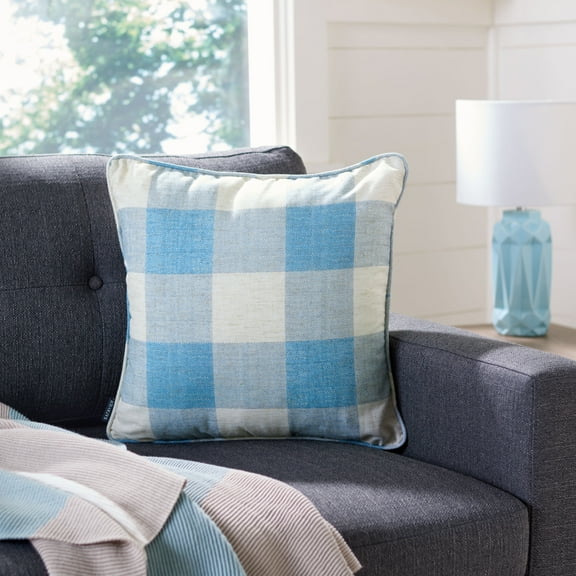 SAFAVIEH Fernla Plaid Decorative Pillow, 12" x 20", Blue/White