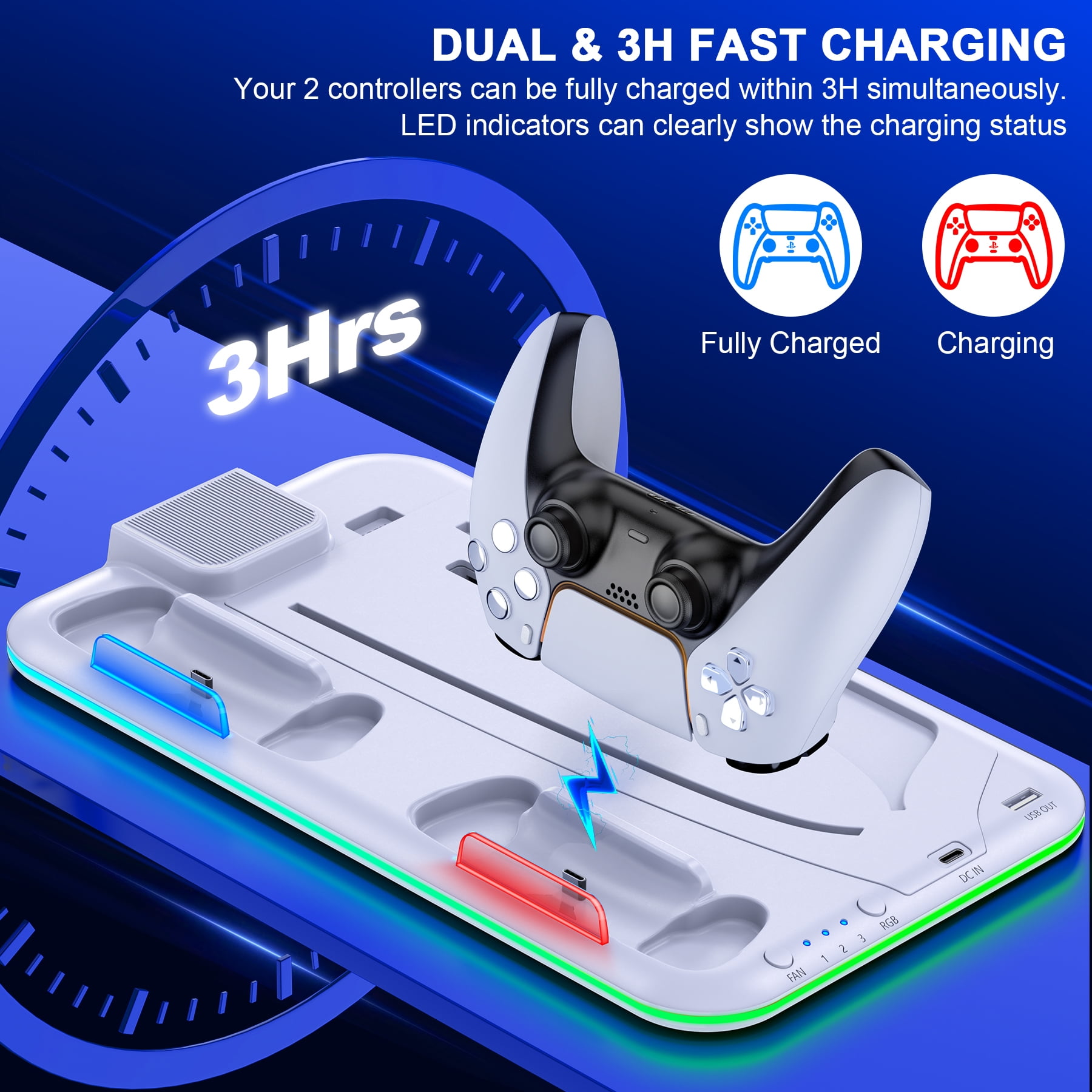 Beboncool PS5 Stand Cooling Fan with Controller Charger Station for Playstation 5 Silm/ PS5 Controller/PS5 Digital/Disc Edition