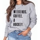 thumbnail image 2 of Sudadera de cuello redondo de manga larga para mujer con letras estampadas, ajuste holgado para días informales, talla M Sudadera gris de otoño, 2 of 5