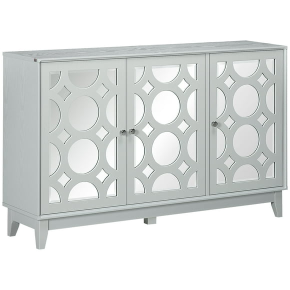 HOMCOM Mirrored Buffet Cabinet Kitchen Sideboard with 2 Cupboard, Gray