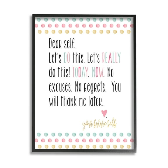 Stupell Industries Dear Self Motivational Phrase Graphic Art Black Framed Art Print Wall Art, Design by Alli Rogosich