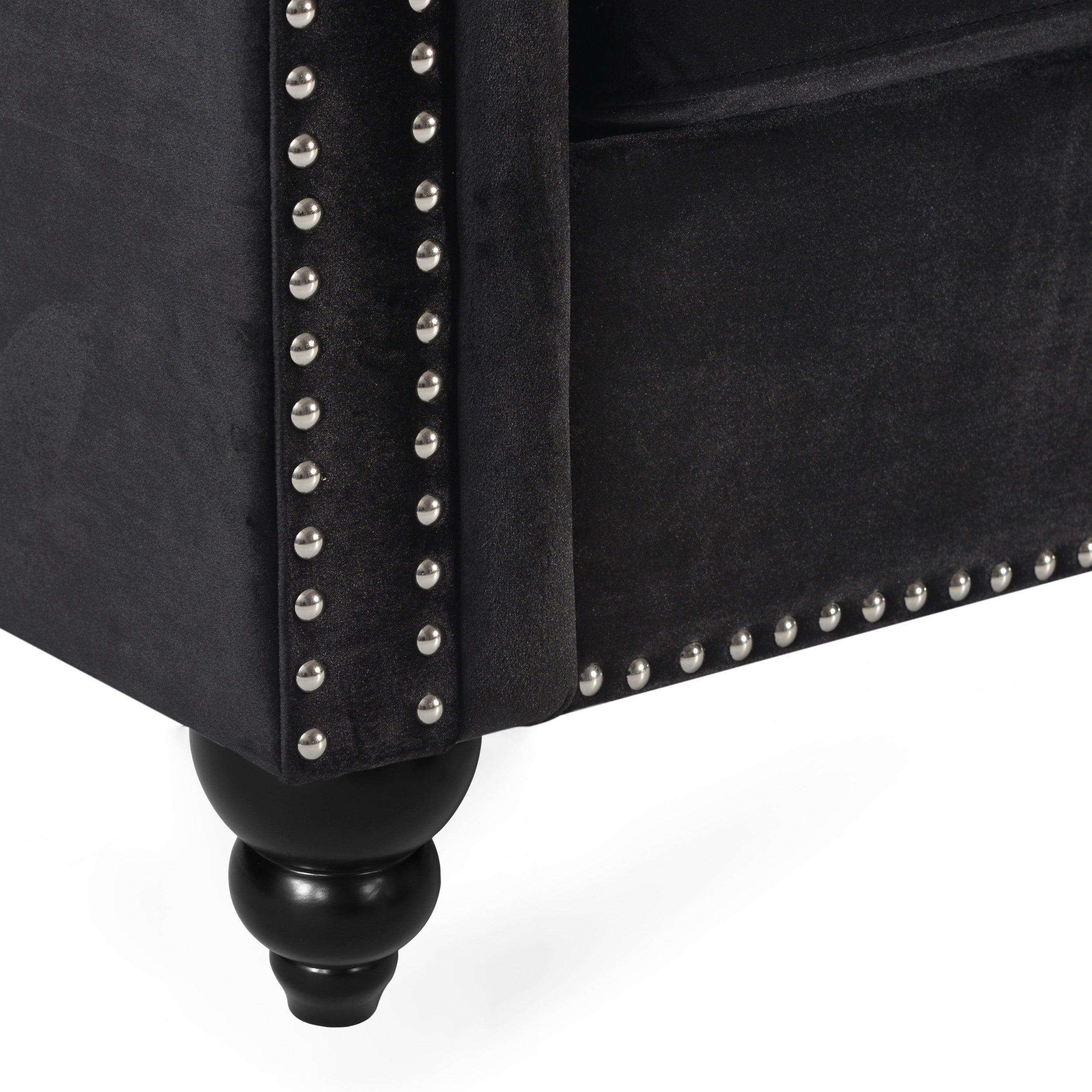 Noble House Kabella Botton Tufted Sofa, Black, Dark Brown