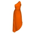 thumbnail image 4 of Wycnly Summer Dresses for Women Party Prom Sexy Hollowed Waist Pleated Swing One Shoulder Maxi Dresses 2025 Sleeveless Slash Neck Solid Long Formal Dress Orange l, 4 of 6
