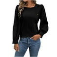 thumbnail image 1 of GigrtiJin Womens Fall Tops Button Decor Pullover Round-Neck Pleated Solid Color Blouses Going out Casual Trendy Shirts, 1 of 3