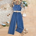 thumbnail image 2 of Girls Demin Jumpsuit Solid Color Comfortable Casual Rompers with Waistband Wide Leg Jumpsuits Size 8 Y-9 Y, 2 of 7