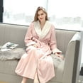 thumbnail image 3 of VANLOFE Unisex Warm Pajamas Household Clothes Solid Bathrobe Lengthened Night-robe Woman's Nightgown Casual Robes Pink Robes Sleepwear for Woman M, 3 of 9