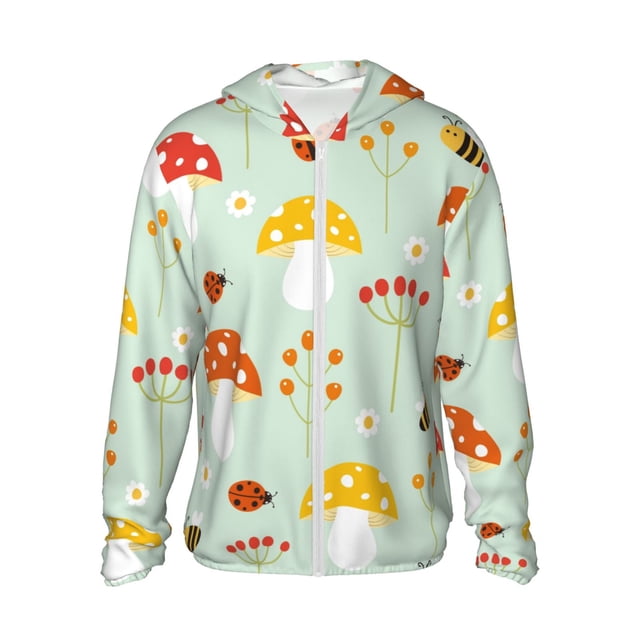 Fotbe Mushroom Bee Chaqueta con Protección Solar UPF 50+ para Hombre y Mujer, Camisa con Capucha y Bolsillos-3X-Large