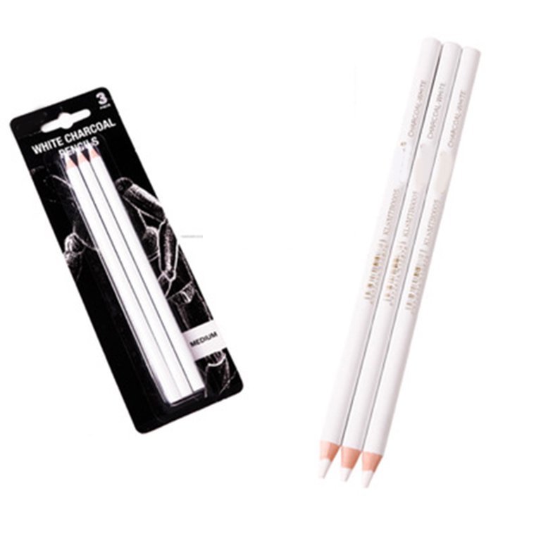  2 Pcs White Sketch Charcoal Pencils -Professional Hight  Quality Sketch Highlight White Charcoal Wooden Pencils for Artist Drawing,  Sketching, Blending : Office Products