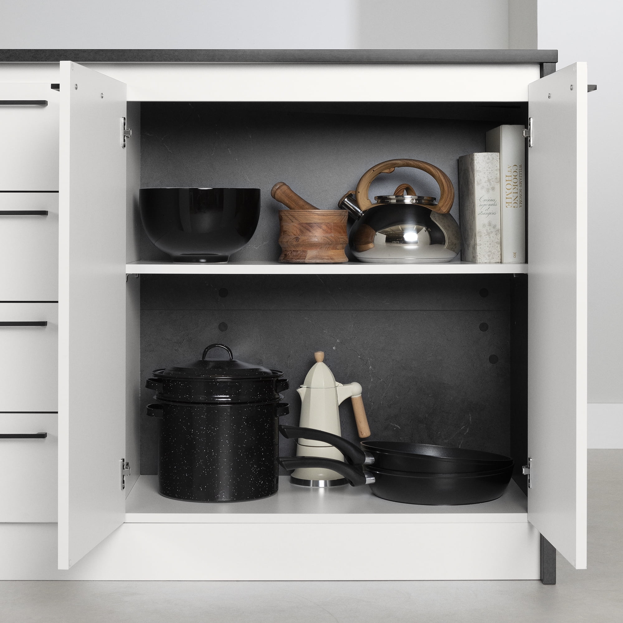 South Shore Myro Kitchen Island with Storage, in Faux Black Stone and White