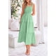 thumbnail image 3 of Vestido PRETTYGARDEN para mujer, a media pierna, fruncido, color verde alubia, 3 of 9