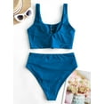 thumbnail image 3 of ZAFUL Snap Button Knotted Ruched Tankini Swimwear Blue 2XL, 3 of 5