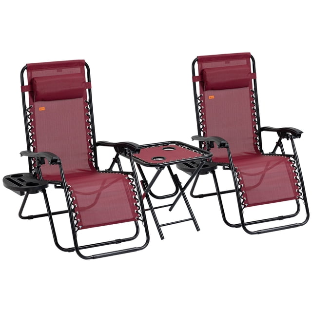Zero Gravity Chair Set of 2 Patio Chair with Side Table Cupholders and Pillows for Pool, Backyard, Lawn, Beach, Red