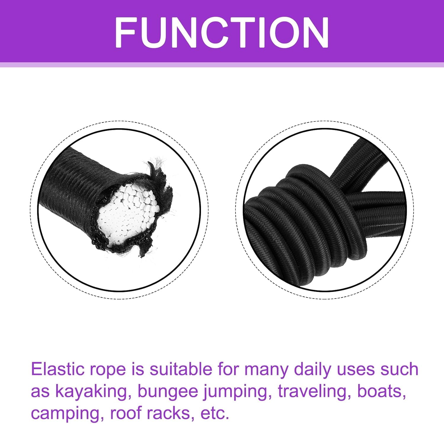 MKEUDQ-0.4 Inch Shock Cord, 10 Feet Black Bungee Cord Tent Pole Shock Cord Round Elastic Kayak Rope Stretch String Marine Grade Heavy Polyester for DIY Projects Tie Downs