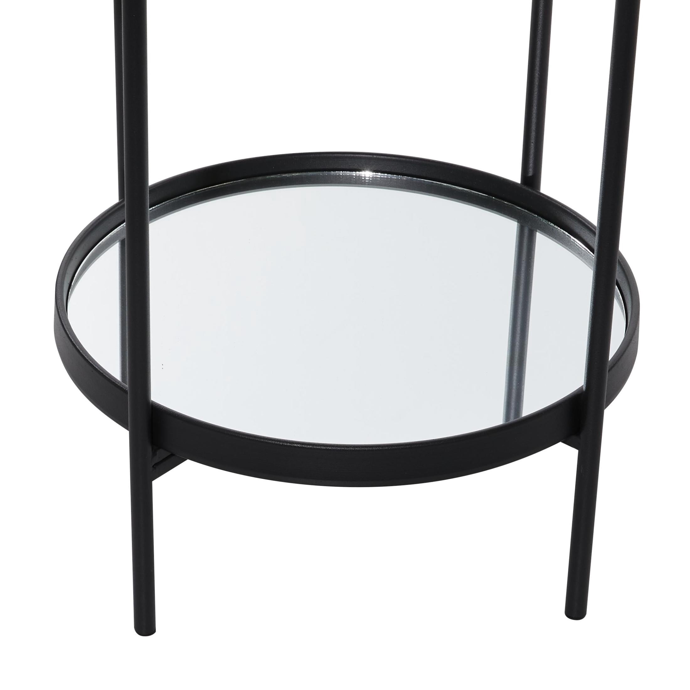DecMode 15" x 28" Black Metal 2 Level Accent Table with Mirrored Glass Top, 1-Piece