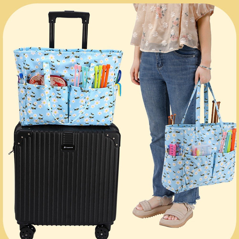 Crochet Bag Yarn Storage Tote Bag,Knitting Bag with Multiple Pockets for Store Yarn Balls and Knitting Crochet Accessories,Portable Travel Yarn Bag/Lightweight/Waterproof