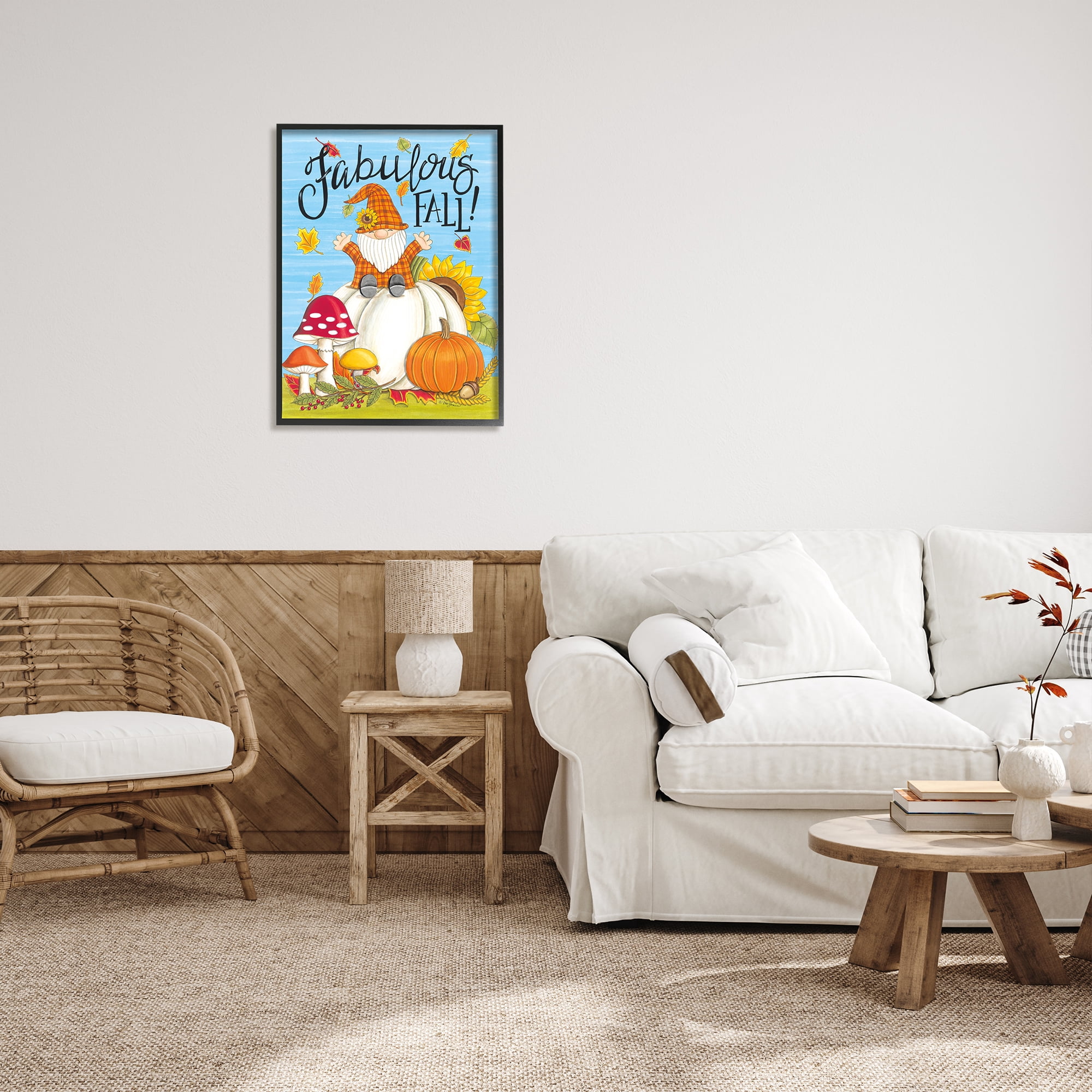 Stupell Industries Fabulous Fall Gnome Holiday Painting Black Framed Art Print Wall Art, 24 x 30