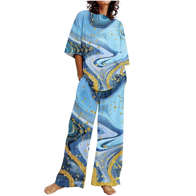 Hauts à Manches Courtes pour Femmes Costume d'Été Mode Short Imprimé Pantalons Colorés Costume Décontracté Deux Pièces Hauts à Manches Courtes pour Femmes Hauts d'Été pour Femmes avec Manches