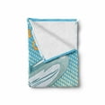 thumbnail image 2 of Going Away Party Soft Flannel Fleece Throw Blanket, Vintage Retro Lady Escorts Aircraft Pop Art Style Travel Comic, Cozy Plush for Indoor and Outdoor Use, 50" x 70", Pale Blue Yellow, by Ambesonne, 2 of 6