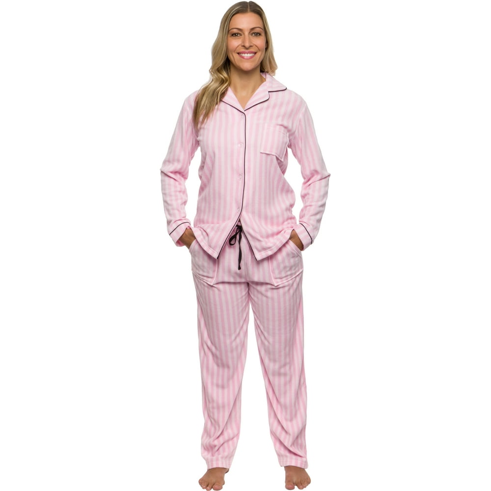 Silver Lilly - Silver Lilly - Striped Women's Pajama Set -Soft Button ...
