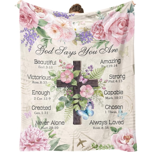 Christian Gifts for Women, Christian Blanket 60"x50", Christian Gift with Flowers, Birthday Gifts for Women, Religious Gifts for Daughter, Mom Sister, Friends Inspirational Throw Blankets