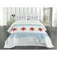 thumbnail image 3 of Ambesonne Chicago Skyline Quilted Bedspread Set 3 Pcs, Buildings Flag, Queen Size, Pale Blue White Red, 3 of 5