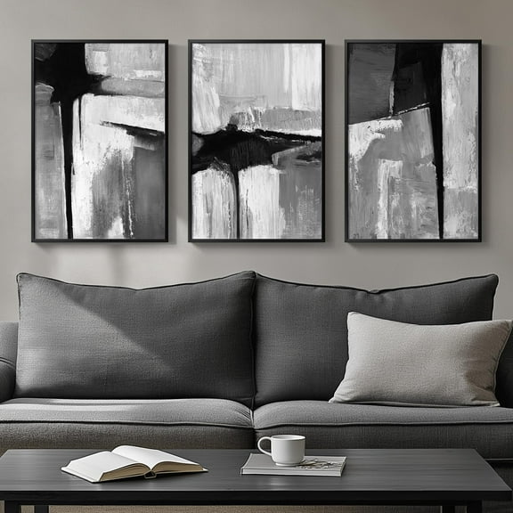 UNFFRAMED Luvia Set of 3 Black White Gray Modern Abstract Poster Wall Art Minimalist Prints for Living Room Hallway and Office Decor Set 3 Prints 8x12