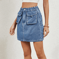 thumbnail image 6 of Parfaitlady Skirts for Women Trendy Y2k Cargo Denim Mini Skirt High Waisted Stretchy Jean Shorts Denim Blue XL, 6 of 7