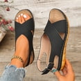 thumbnail image 2 of Hurxie Womens Wedge Sandals Comfortable: Buckle Ankle Strap Low Wedge Sandals Dressy Breathable Memory Foam Insole Casual Walking Summer Shoes Black 5.5, 2 of 8