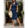 thumbnail image 5 of Womens Summer Dresses Ruffle Sleeve V Neck Midi Dress 2024 Fashion Casual Fit Pleated Swing Dress Boho Beach Vacation Sundress (Navy Blue,Medium), 5 of 6