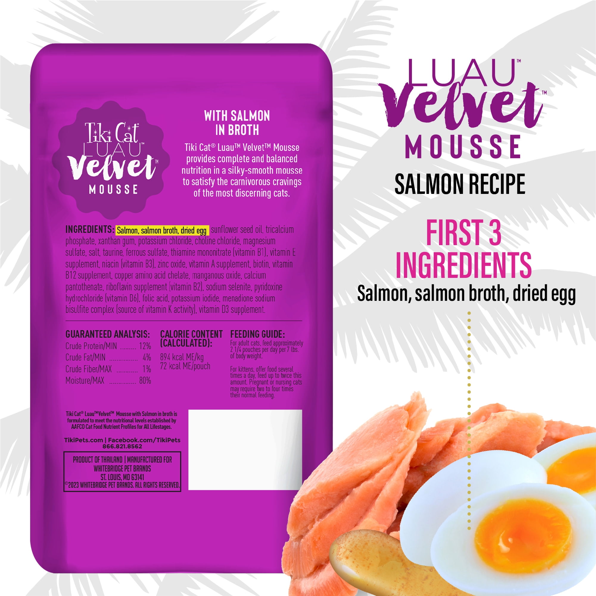 (12 pack) Tiki Cat Luau Velvet Mousse Wet Cat Food, Salmon, 2.8 oz. Pouch