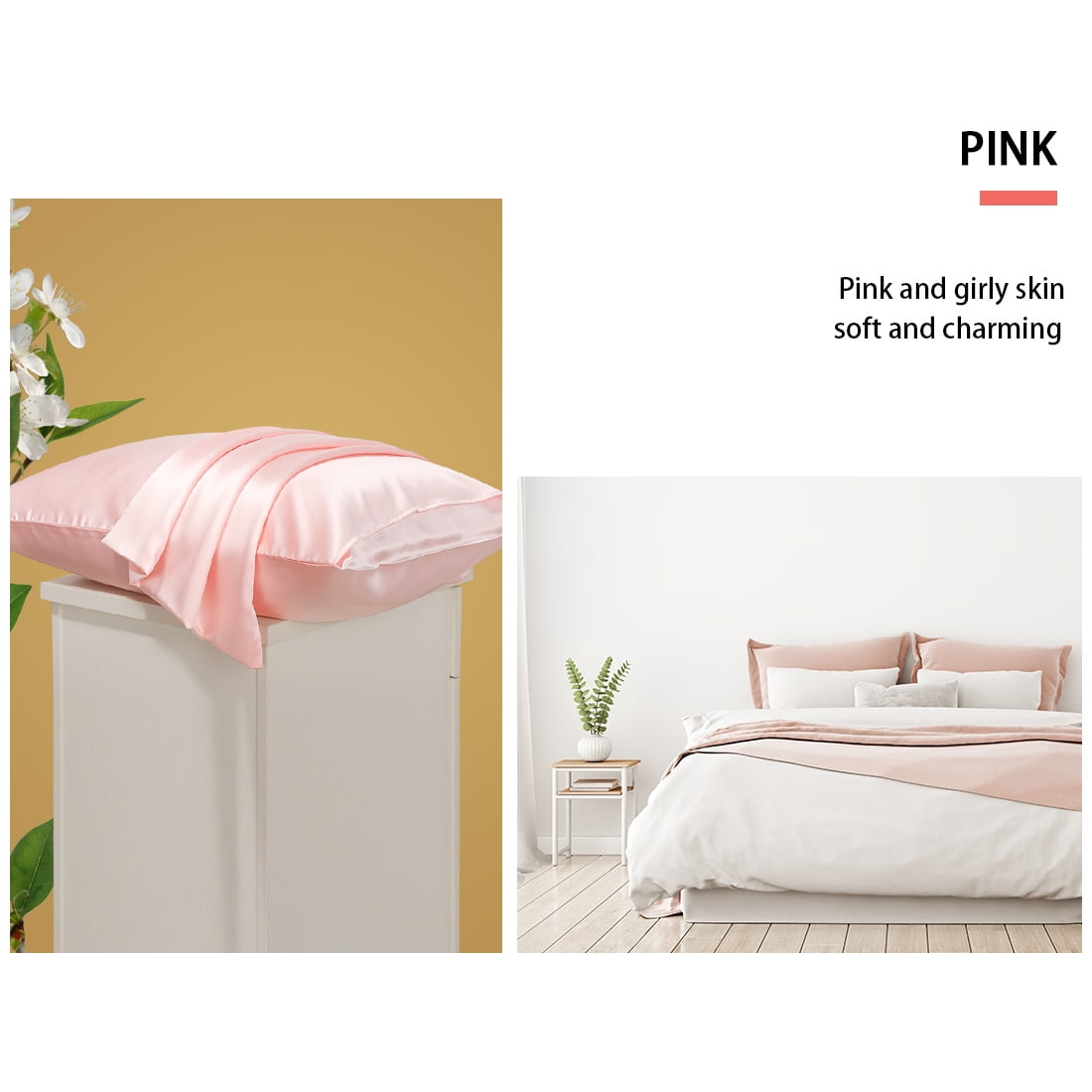 Unique Bargains 2-Pack 22 Momme Mulberry Silk Pillowcases, King, Pink