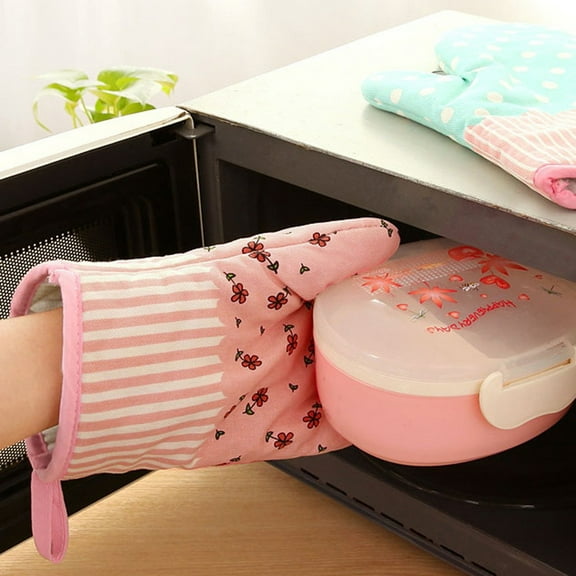 Pink Gloves Mittens Protected Gloves Cooking Heat Kitchen Microwave Pot Oven Mitts Cotton Other
