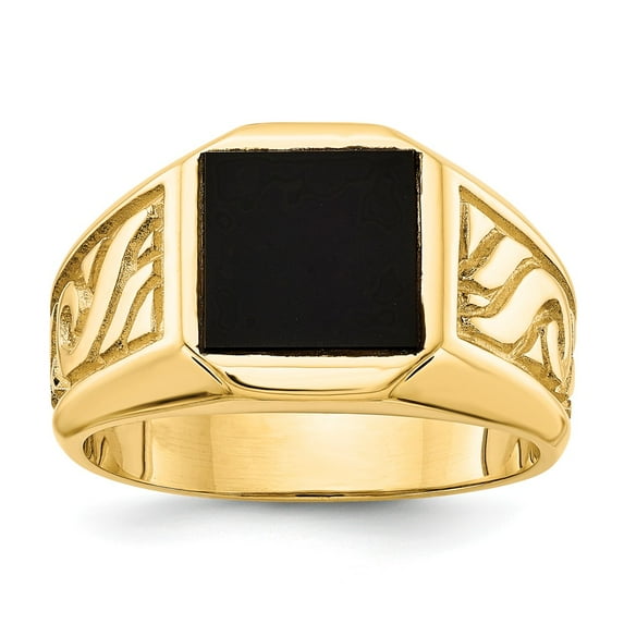 Solid 14k Yellow Gold Men's Onyx Ring Band Size 8.5