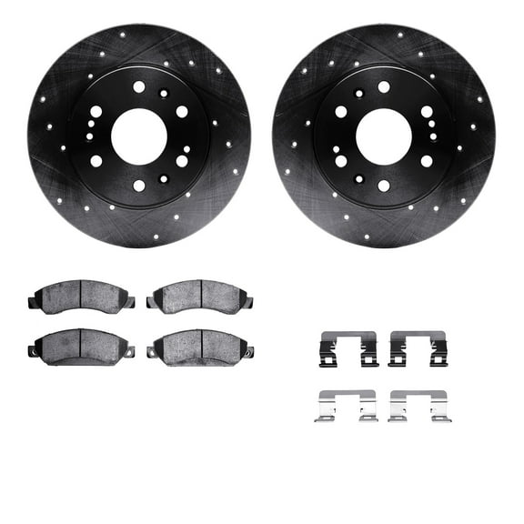 Dynamic Friction Company Front Brake Rotors-Drilled and Slotted-Black with Ultimate Duty Performance Brake Pads includes Hardware 8412-48035