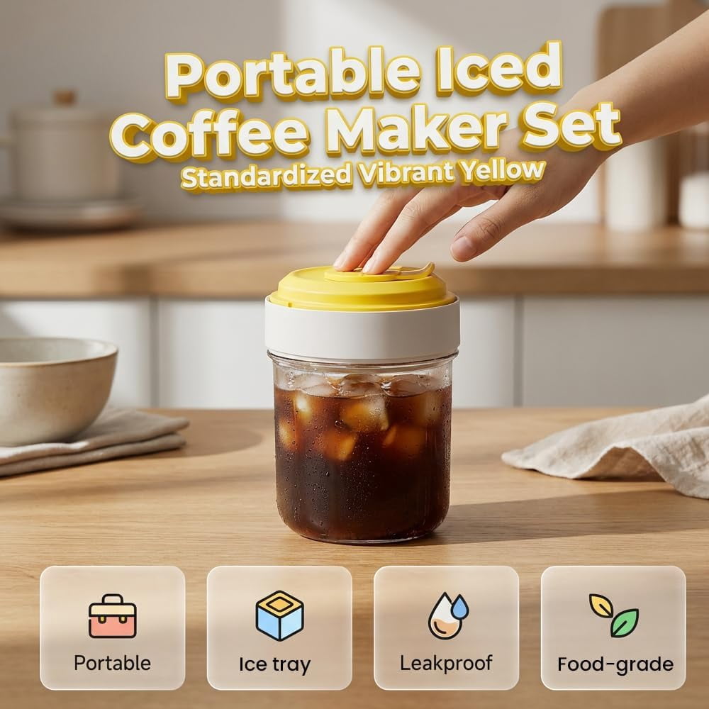 2-in-1 Ice Cube Bottle with Built-in Ice Tray, Portable Design for Iced Coffee(brown)