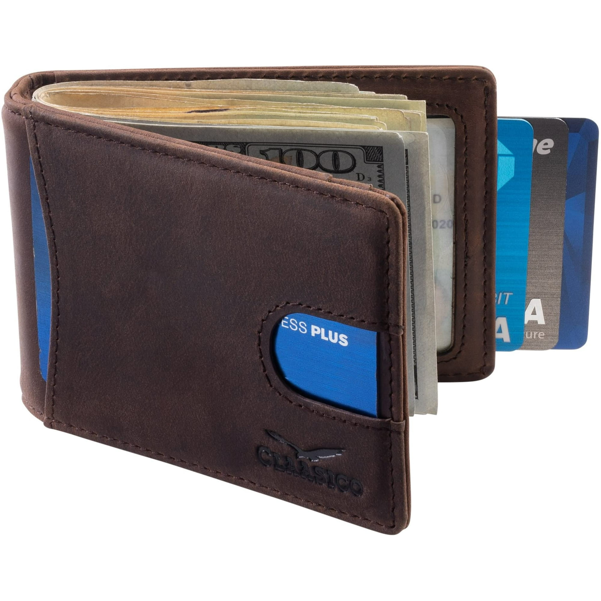 Claasico Men's Slim Front Pocket Leather Money Clip Wallet