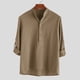 thumbnail image 4 of Camisas Para Hombre Camisa de lino de algodón de manga larga sólida informal con cuello para hombre Camisa con botones (Brown, S), 4 of 5