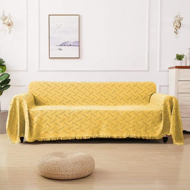 RHF Geometrical Sofa Cover, Couch Cover, Couch Covers for 3 Cushion Couch, Sectional Couch Covers, Sofa Covers for Living Room, Couch Covers for Dogs, Couch Protector(Large:Dark Grey) Yellow Small
